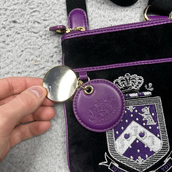 Vintage Juicy Couture Cross Body Bag Mini Purse Black Purple Embroidered Y2K - Picture 4 of 16